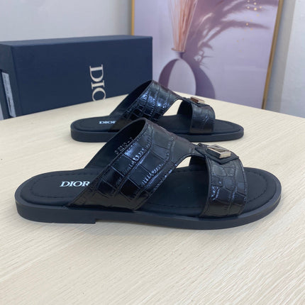 CD ALIDAS CROSS CROCODILE MOTIF SANDAL BLACK CALFSKIN
