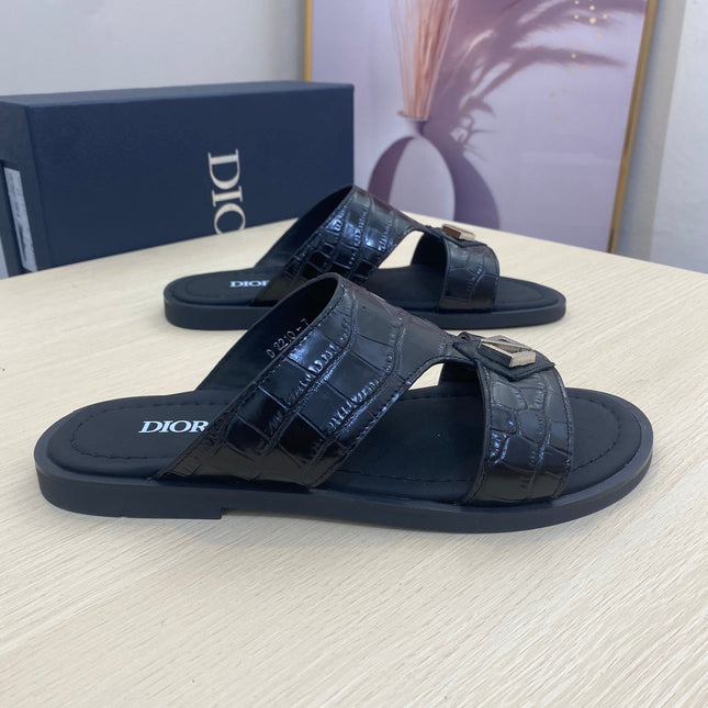 CD ALIDAS CROSS CROCODILE MOTIF SANDAL BLACK CALFSKIN