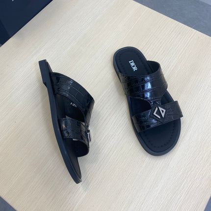 CD ALIDAS CROSS CROCODILE MOTIF SANDAL BLACK CALFSKIN