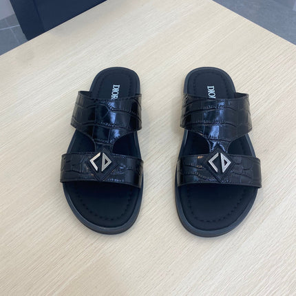 CD ALIDAS CROSS CROCODILE MOTIF SANDAL BLACK CALFSKIN