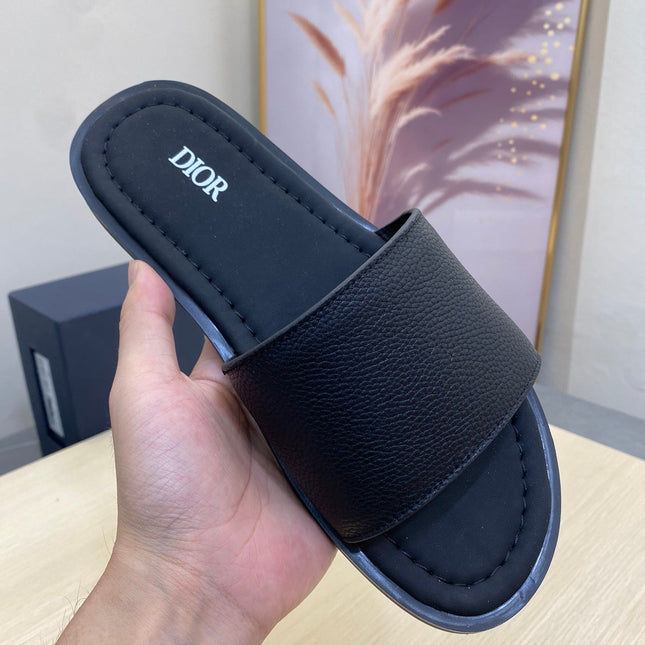 CD SLIDE ALIDAS SLIPPER BLACK GRAINED CALFSKIN