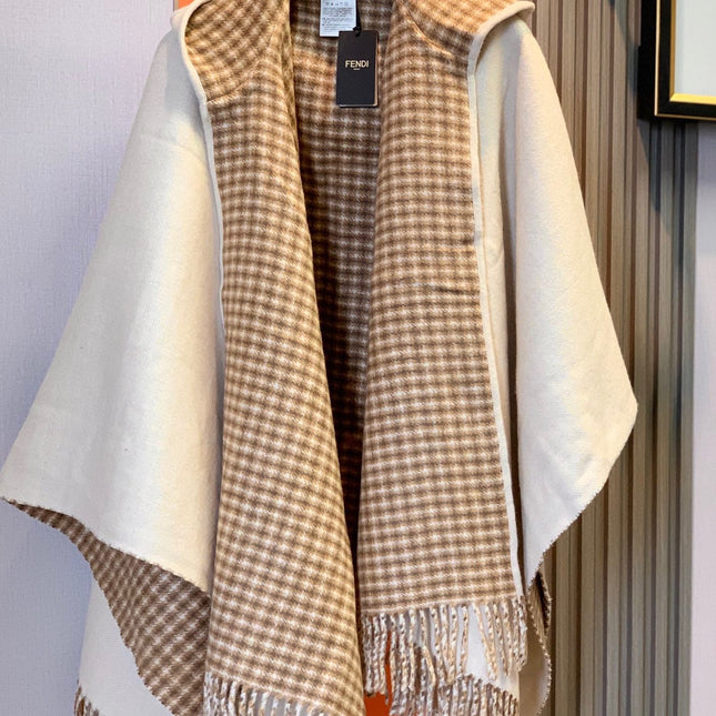 FF PONCHO 160 CM IN BEIGE CASHMERE AND WOOL