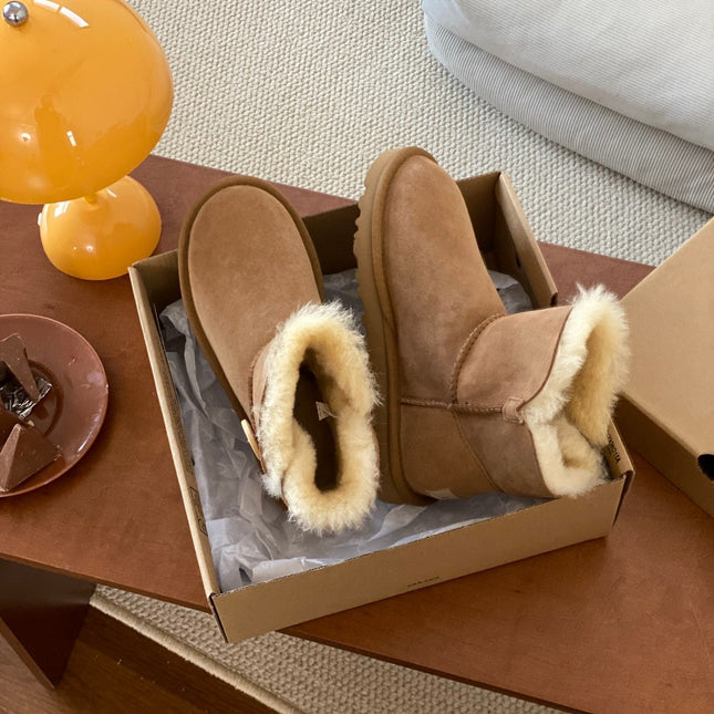 MINI BAILEY BUTTON II BOOT IN CIDER BROWN SUEDE AND SILK COTTON PADDING