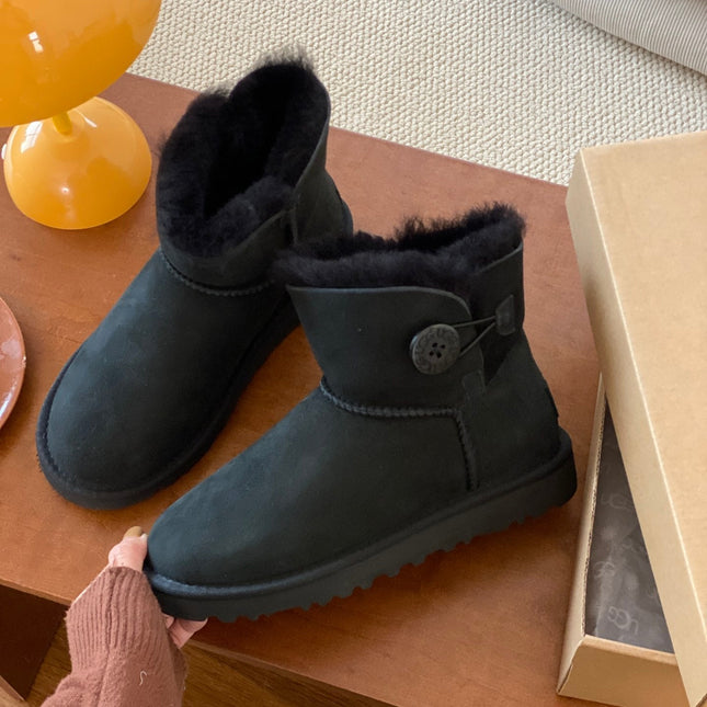 MINI BAILEY BUTTON II BOOT IN BLACK SUEDE AND SILK COTTON PADDING