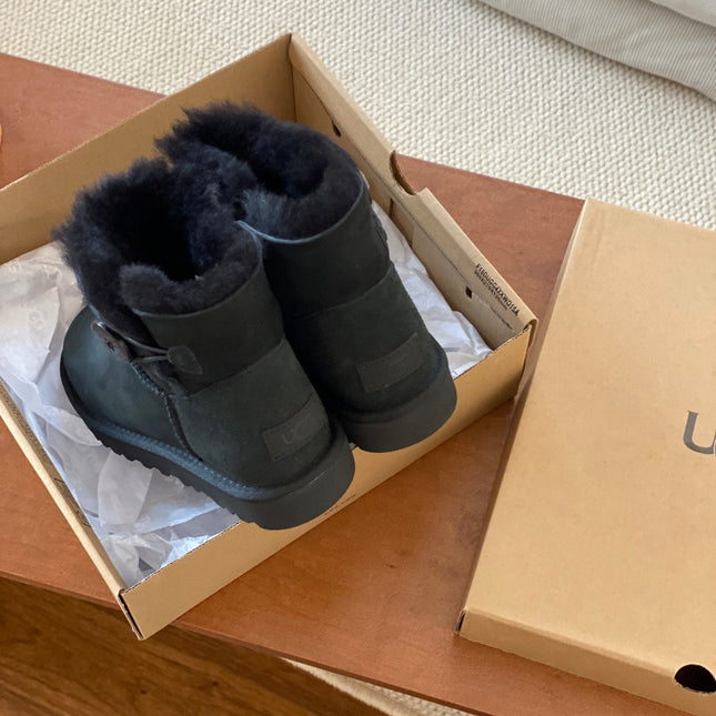 MINI BAILEY BUTTON II BOOT IN BLACK SUEDE AND SILK COTTON PADDING