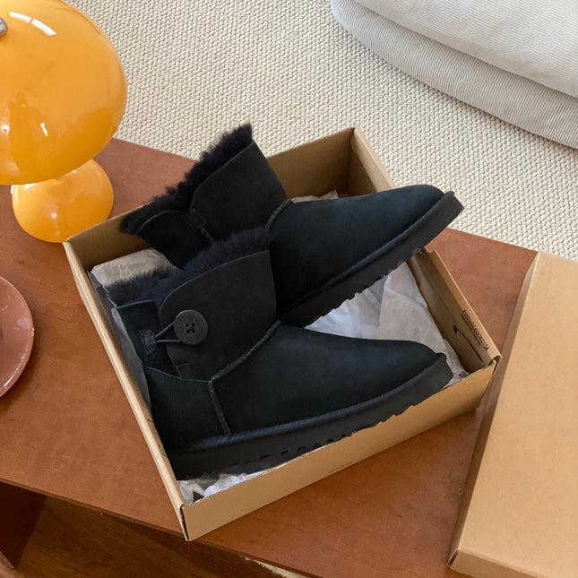 MINI BAILEY BUTTON II BOOT IN BLACK SUEDE AND SILK COTTON PADDING