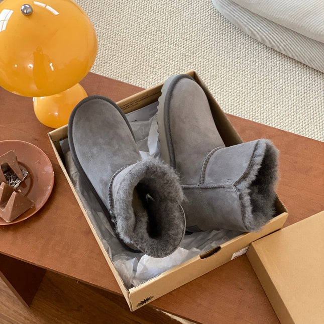 MINI BAILEY BUTTON II BOOT IN SILK GRAY SUEDE AND SILK COTTON PADDING