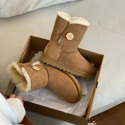 CLASSIC BAILEY BOOTS WITH BUTTONS IN CIDER BROWN SUEDE AND WOOL LINED