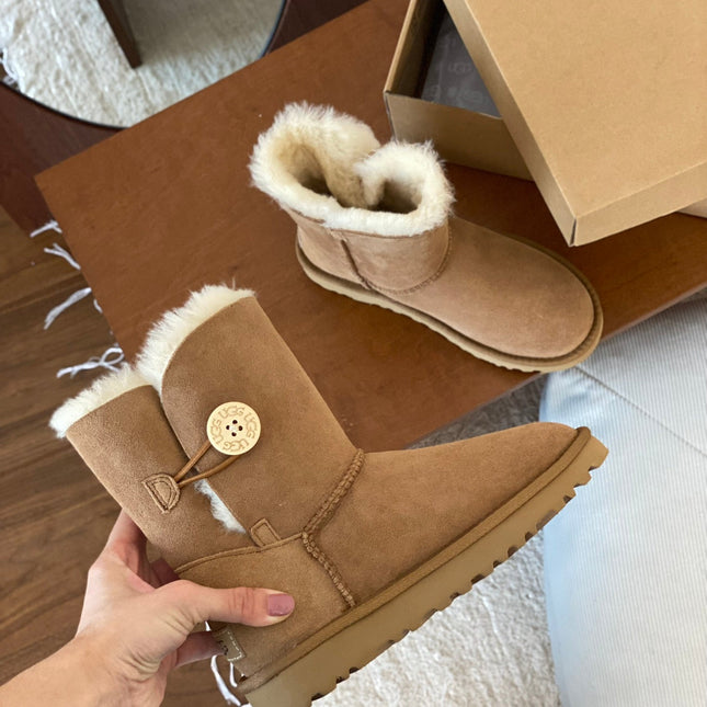 CLASSIC BAILEY BOOTS WITH BUTTONS IN CIDER BROWN SUEDE AND WOOL LINED
