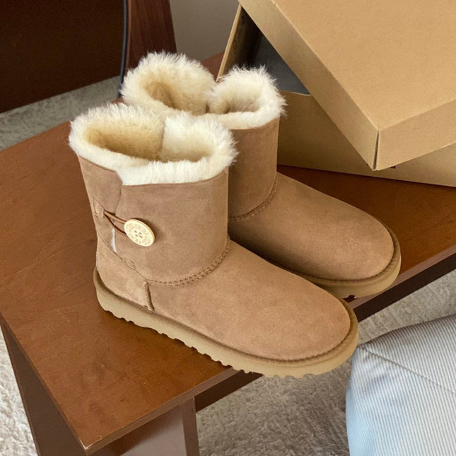 CLASSIC BAILEY BOOTS WITH BUTTONS IN CIDER BROWN SUEDE AND WOOL LINED