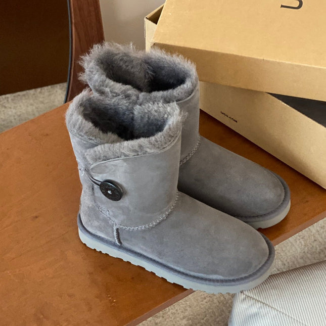 CLASSIC BAILEY BOOTS WITH BUTTONS IN SMOKE GRAY SUEDE AND WOOL LINED