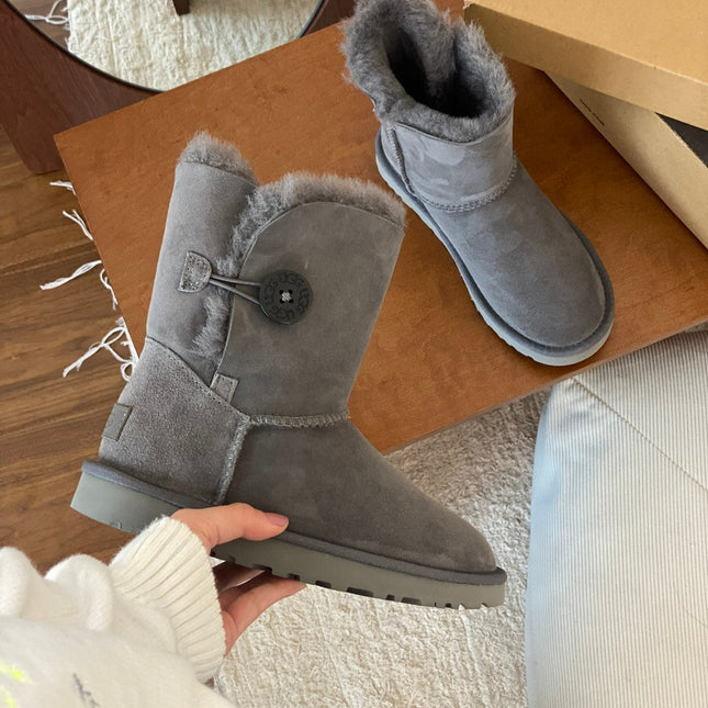 CLASSIC BAILEY BOOTS WITH BUTTONS IN SMOKE GRAY SUEDE AND WOOL LINED
