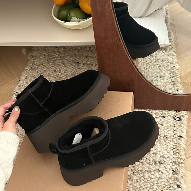 CLASSIC ULTRA MINI PLATFORM IN BLACK MIX CHOCOLATE BROWN SUEDE