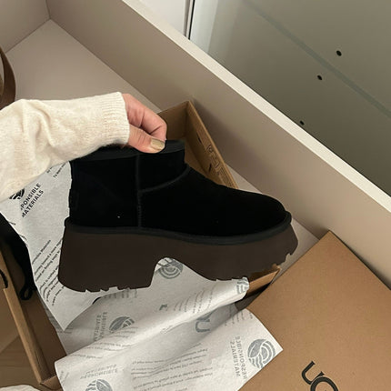 CLASSIC ULTRA MINI PLATFORM IN BLACK MIX CHOCOLATE BROWN SUEDE