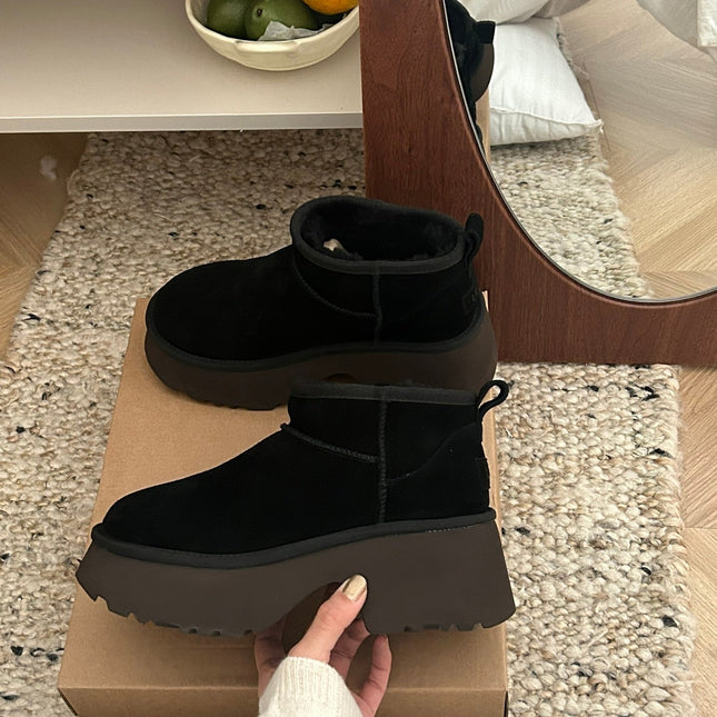 CLASSIC ULTRA MINI PLATFORM IN BLACK MIX CHOCOLATE BROWN SUEDE