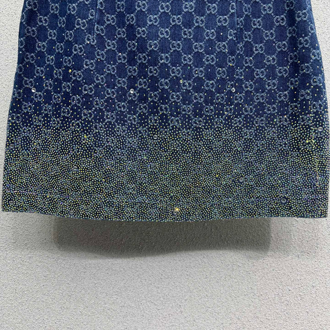 GG Blue Monogram Crystal Embellished Mini Skirt
