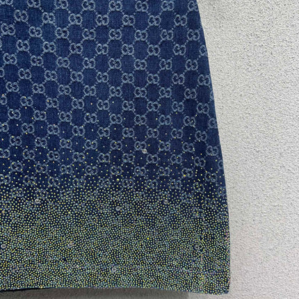 GG Blue Monogram Crystal Embellished Mini Skirt
