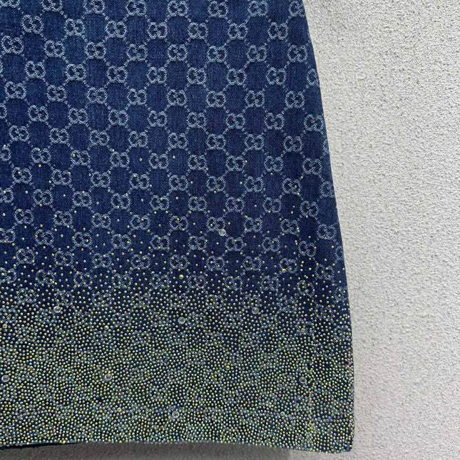 GG Blue Monogram Crystal Embellished Mini Skirt