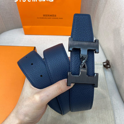 HM H BELT BUCKLE & REVERSIBLE NAVY BLUE STRAP 38MM BLACK HARDWARE