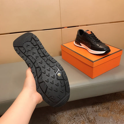 LV SNEAKERS IN BLACK CALFSKIN AND BRANDED PRINTED FABRIC