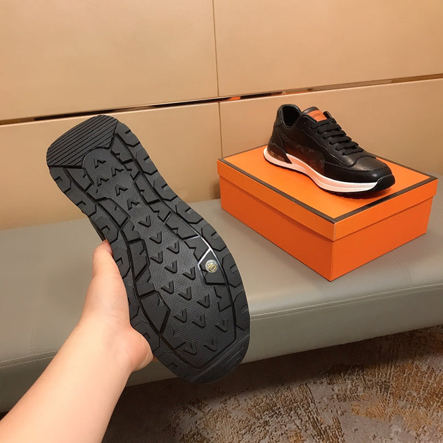 LV SNEAKERS IN BLACK CALFSKIN AND BRANDED PRINTED FABRIC