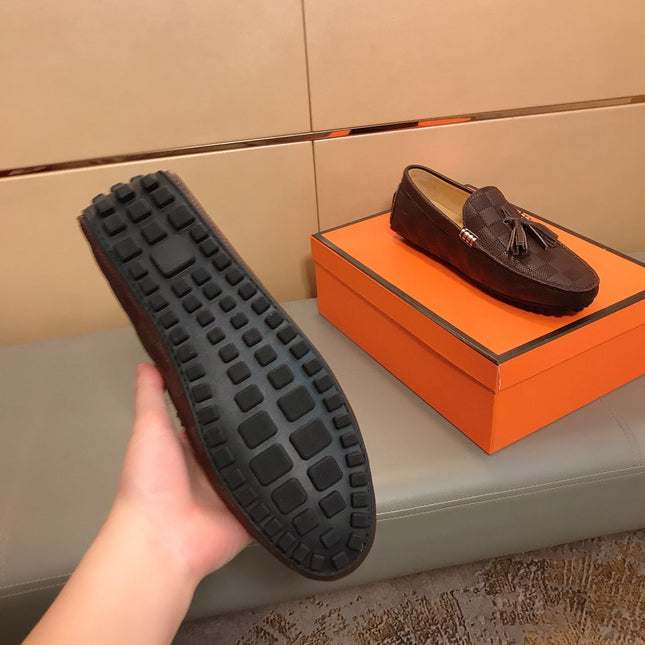 LV LOAFERS RUSSET BROWN DAMIER CALFSKIN WITH TASSEL