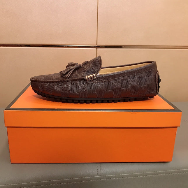 LV LOAFERS RUSSET BROWN DAMIER CALFSKIN WITH TASSEL