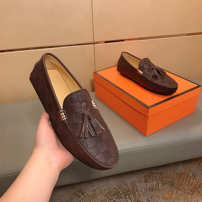 LV LOAFERS RUSSET BROWN DAMIER CALFSKIN WITH TASSEL