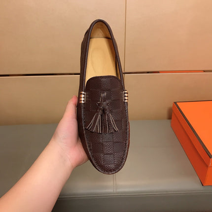 LV LOAFERS RUSSET BROWN DAMIER CALFSKIN WITH TASSEL