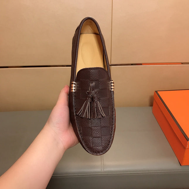 LV LOAFERS RUSSET BROWN DAMIER CALFSKIN WITH TASSEL
