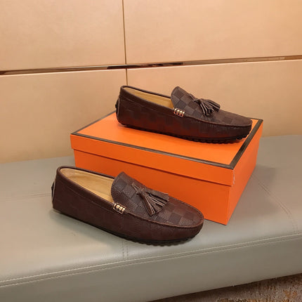 LV LOAFERS RUSSET BROWN DAMIER CALFSKIN WITH TASSEL