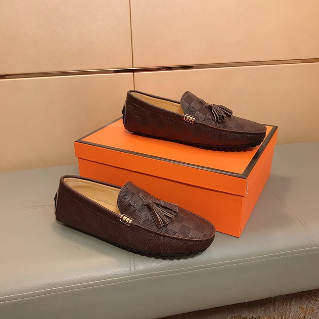 LV LOAFERS RUSSET BROWN DAMIER CALFSKIN WITH TASSEL
