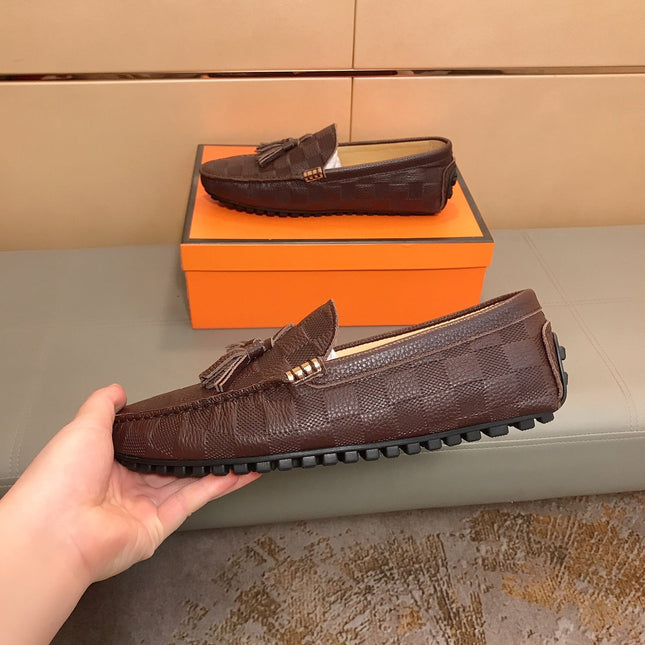 LV LOAFERS RUSSET BROWN DAMIER CALFSKIN WITH TASSEL