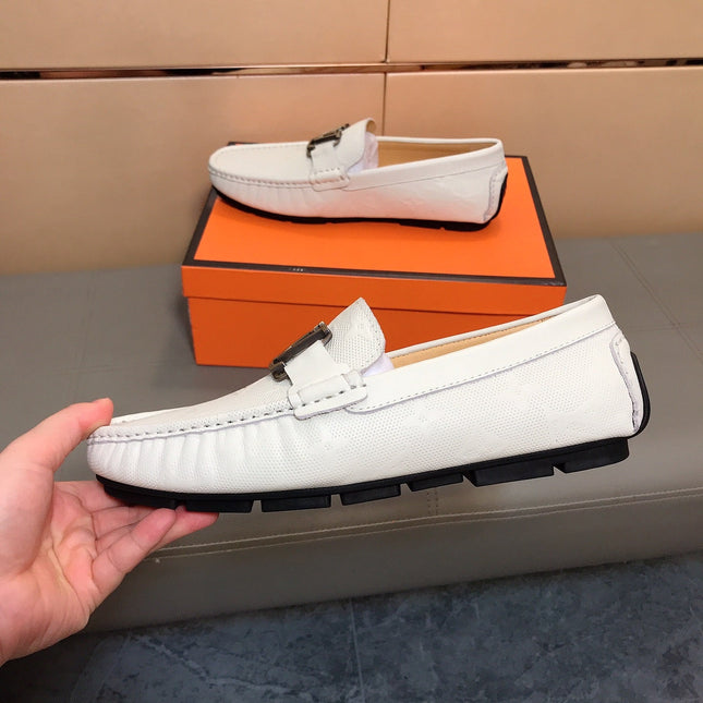 LV LOAFERS IN WHITE CALFSKIN WITH BRANDED EMBOSSING