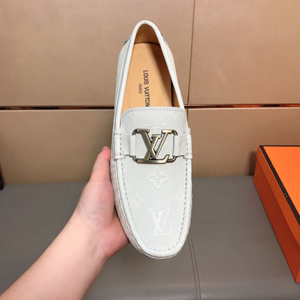 LV LOAFERS IN WHITE CALFSKIN WITH BRANDED EMBOSSING