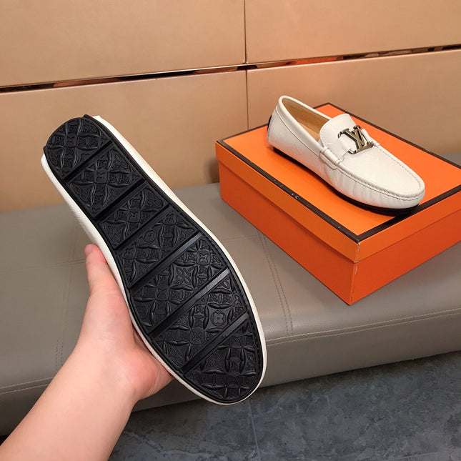 LV LOAFERS IN WHITE CALFSKIN WITH BRANDED EMBOSSING