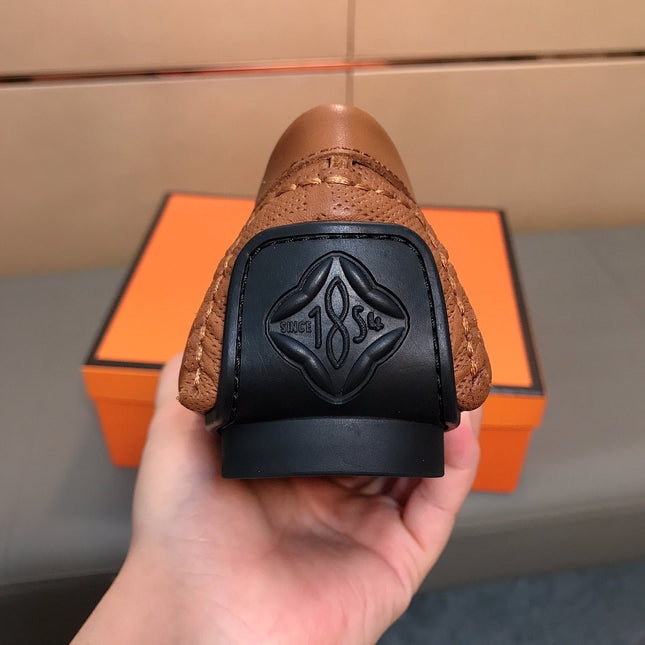 LV LOAFERS IN RUSSET BROWN CALFSKIN WITH BRANDED EMBOSSING