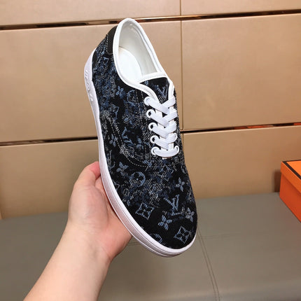 LV TRAINER BLACK MIX BLUE MONOGRAM JACQUARD
