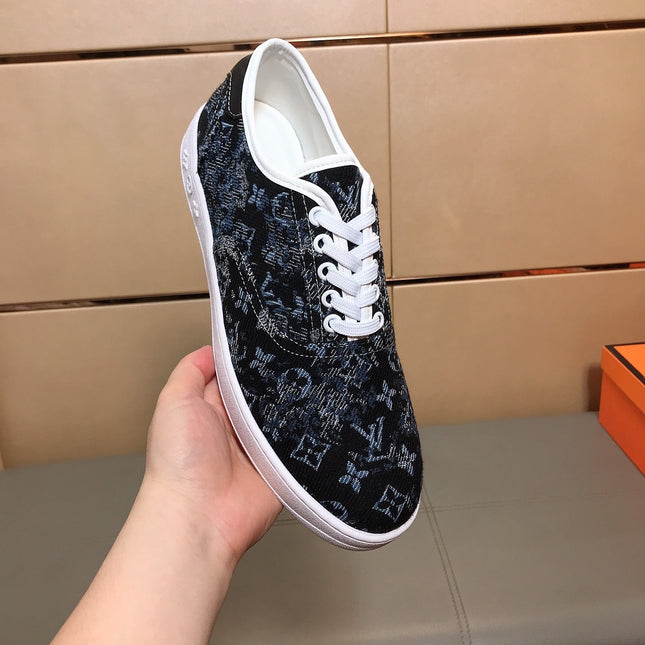 LV TRAINER BLACK MIX BLUE MONOGRAM JACQUARD