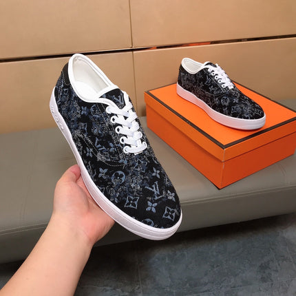 LV TRAINER BLACK MIX BLUE MONOGRAM JACQUARD