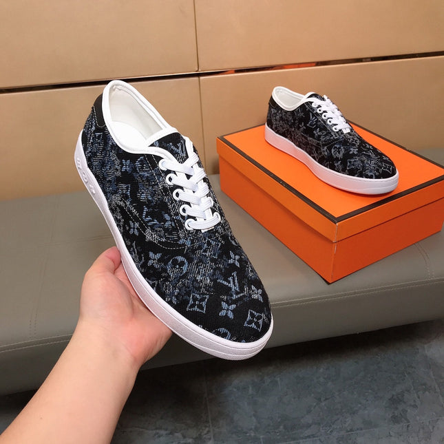 LV TRAINER BLACK MIX BLUE MONOGRAM JACQUARD