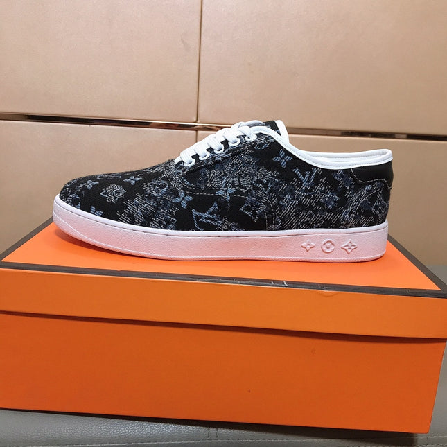 LV TRAINER BLACK MIX BLUE MONOGRAM JACQUARD