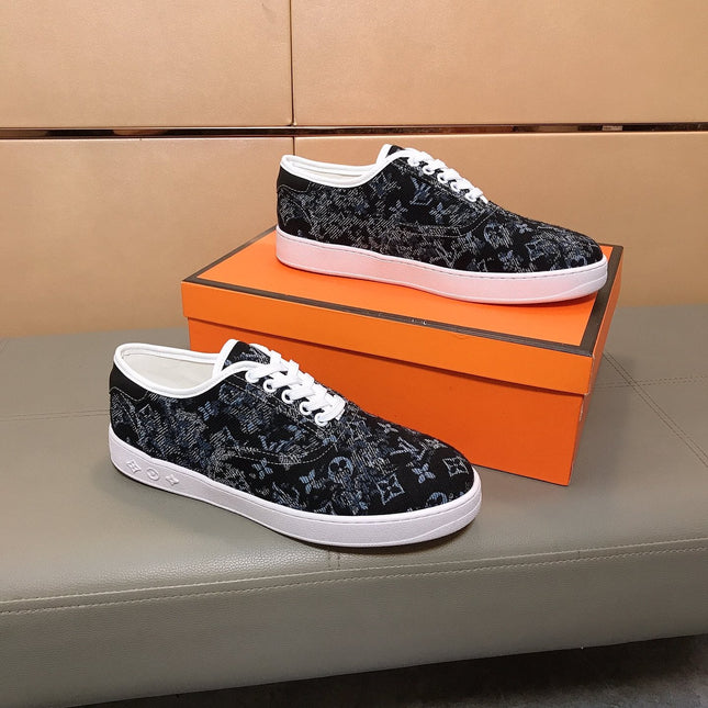 LV TRAINER BLACK MIX BLUE MONOGRAM JACQUARD