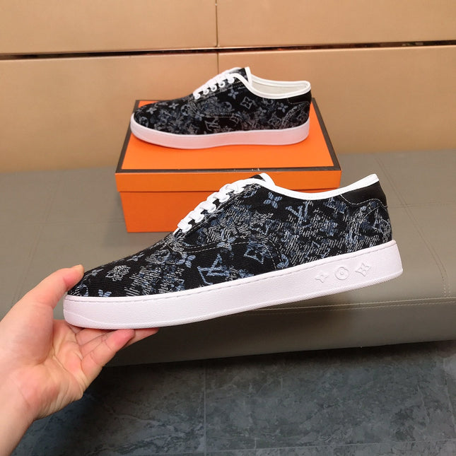LV TRAINER BLACK MIX BLUE MONOGRAM JACQUARD