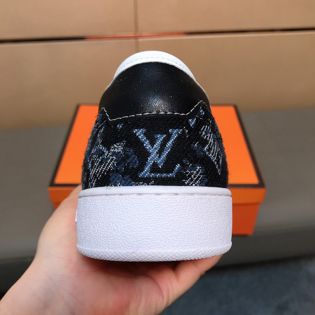 LV TRAINER BLACK MIX BLUE MONOGRAM JACQUARD