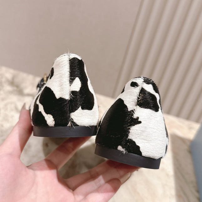 PRADA 25S CRYSTAL EMBELLISHED BALLERINA IN WHITE AND BLACK FUR