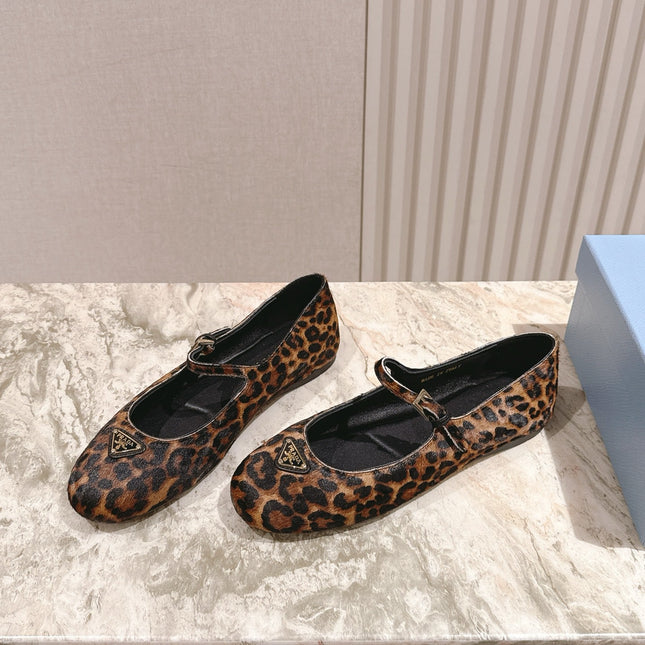 PRADA BALLERINA FLATS IN LEOPARD PRINT LAMBSKIN