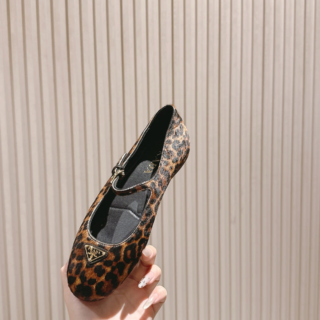 PRADA BALLERINA FLATS IN LEOPARD PRINT LAMBSKIN