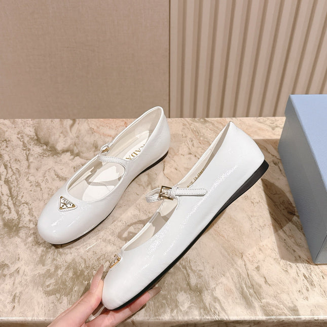 PRADA 25S BALLERINAS IN WHITE CALFSKIN GLOSSY