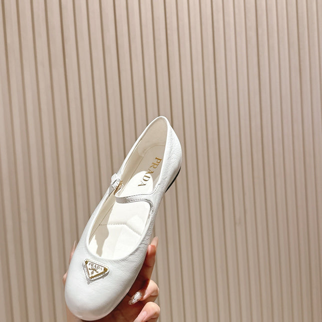 PRADA 25S BALLERINAS IN WHITE CALFSKIN GLOSSY